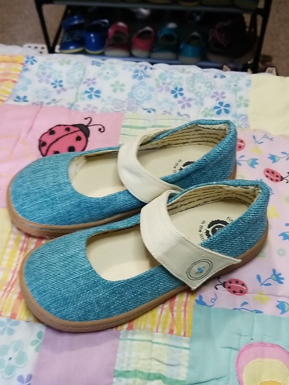 Livie & Luca Teal/ Turquoise Canvas Mary Jane with Cream Strap HTF Size 1 Youth - Picture 3 of 9